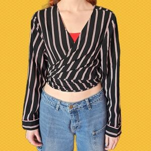 No Boundaries Black, Red, and White Striped Wrap TOP